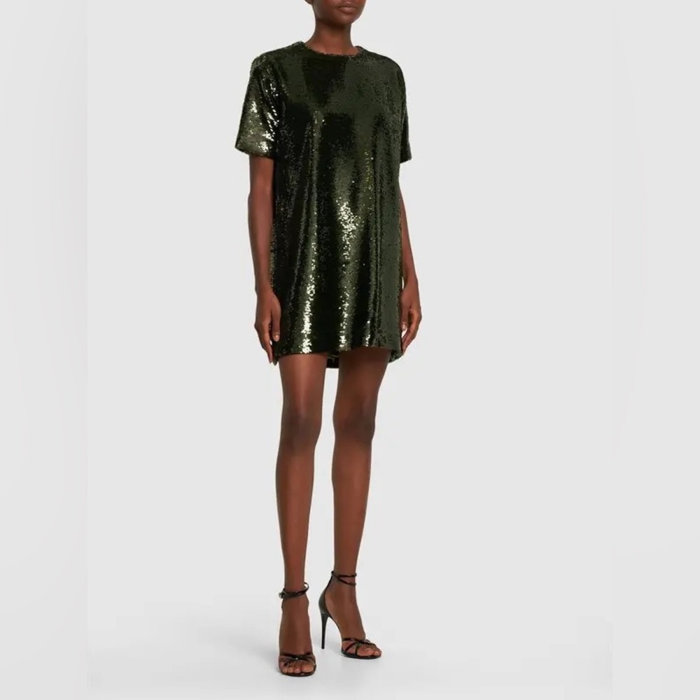 The Frankie Shop ‘Riley’ Sequins Tee Dress in Olive Green NEW NWT - Picture 3 of 13